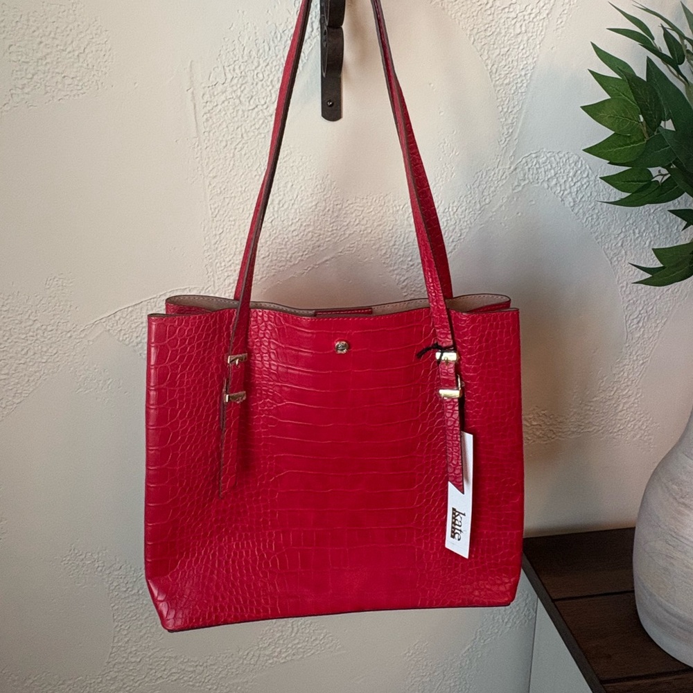 Red Crocodile Embossed Tote Bag